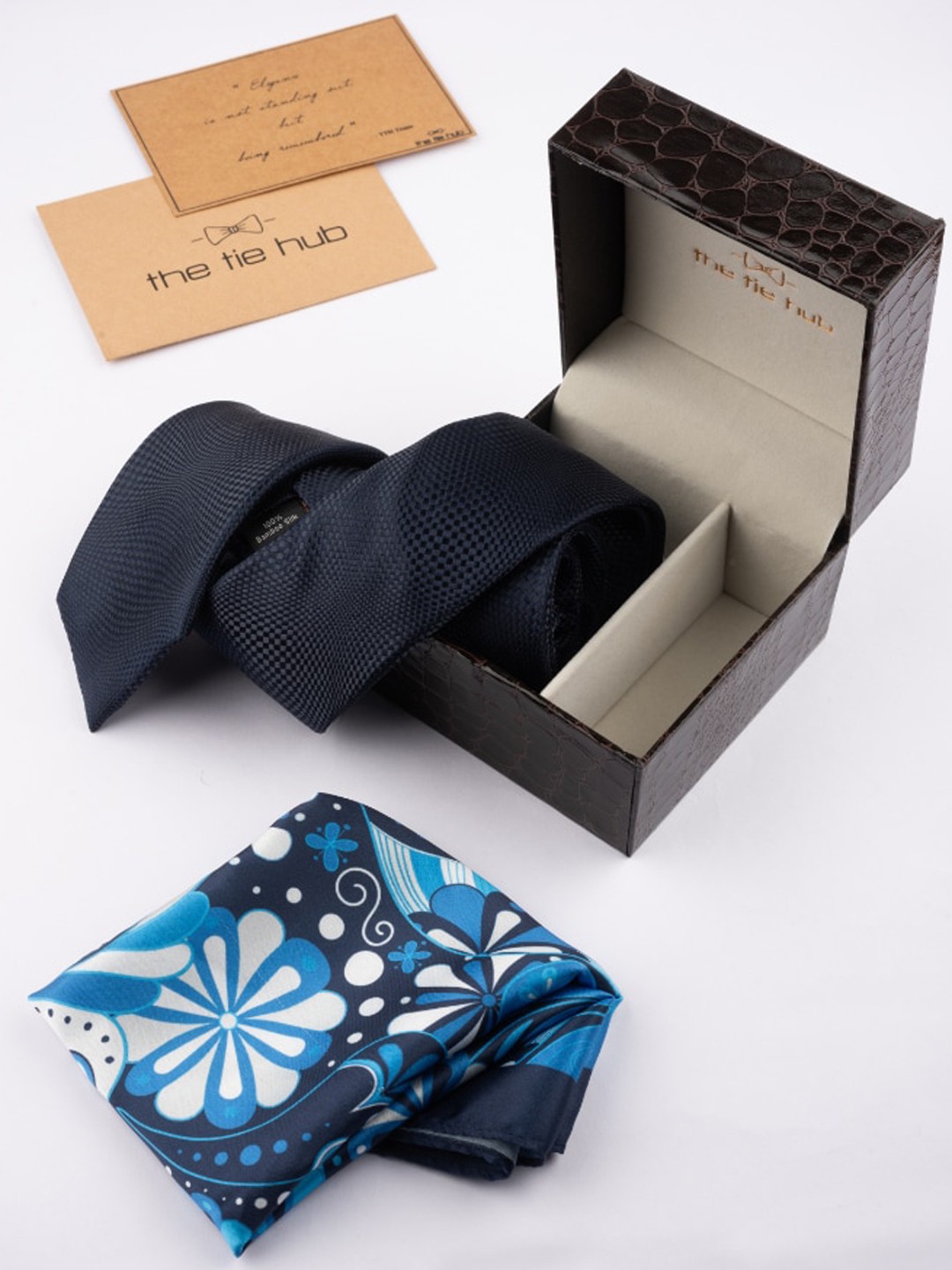 

The Tie Hub Printed Silk Tie & Pocket Square, Blue