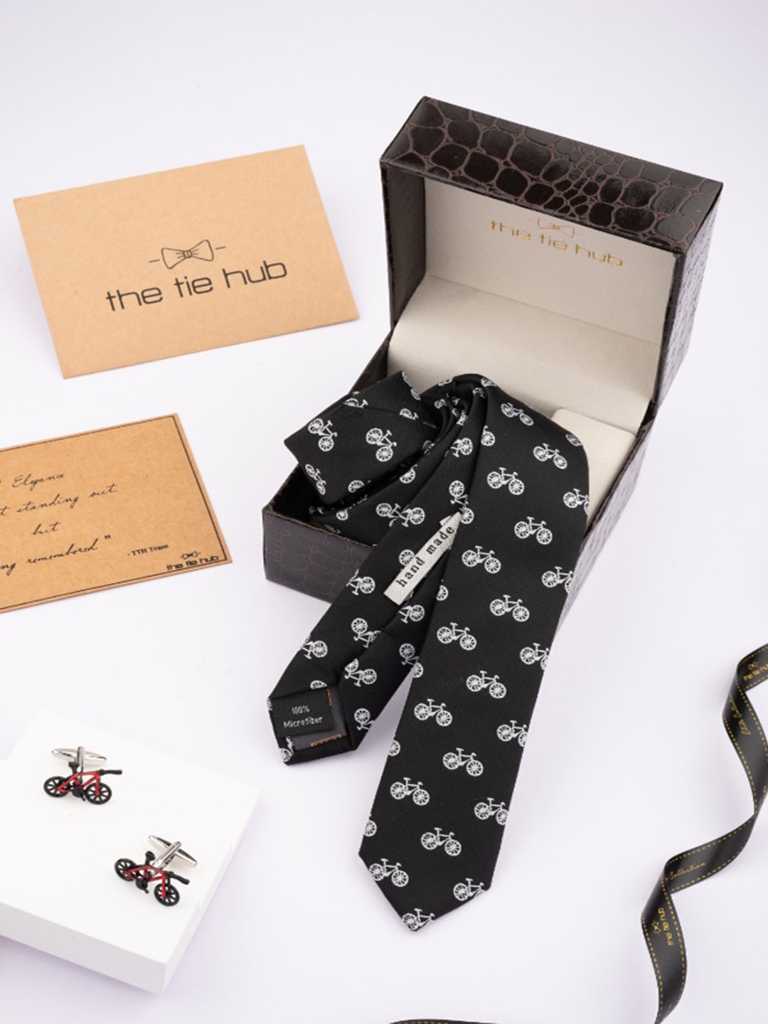 

The Tie Hub Men Printed Microfiber Tie With Cufflinks, Black