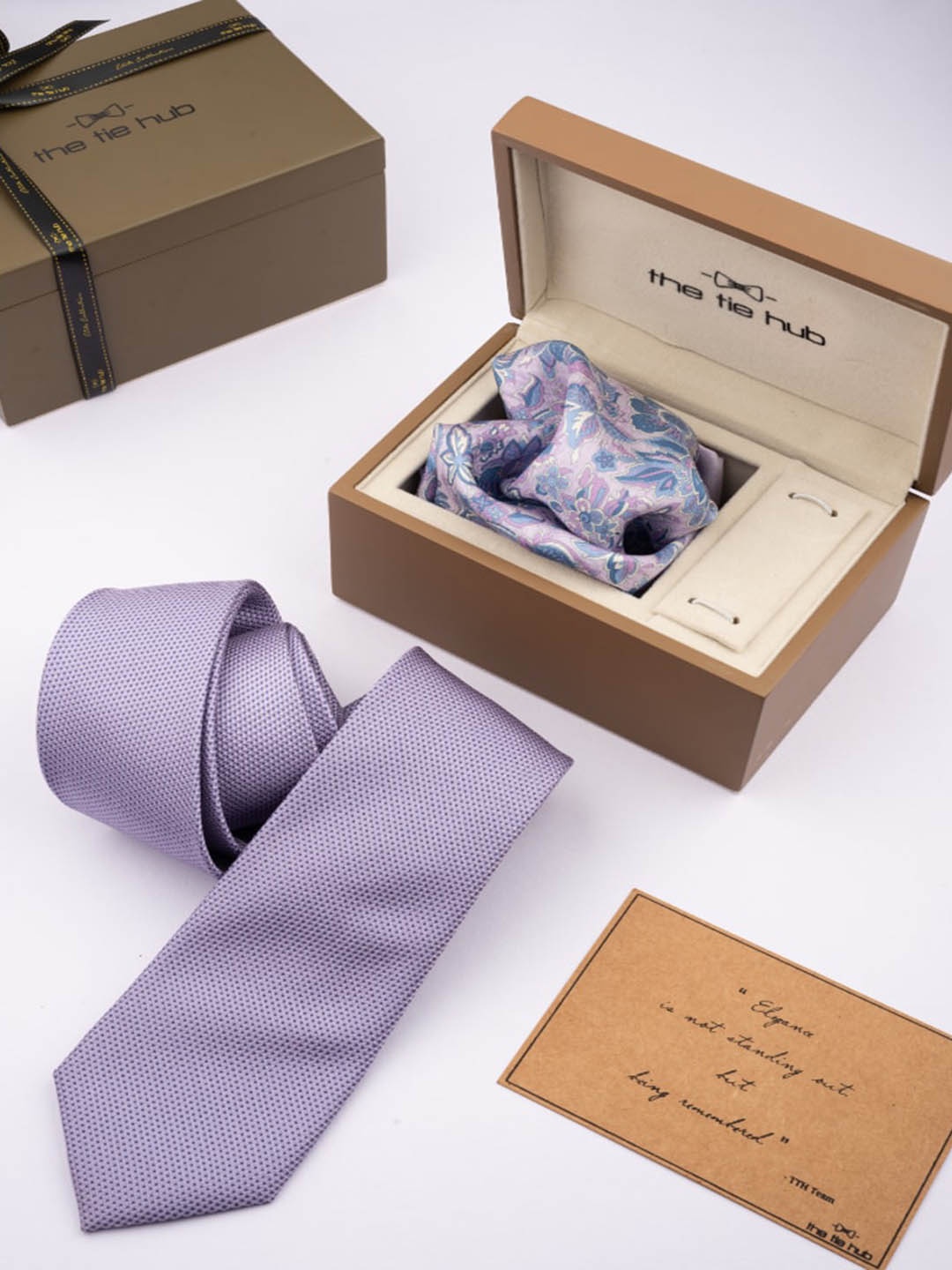 

The Tie Hub Men Printed Silk Tie & Pocket Square, Lavender