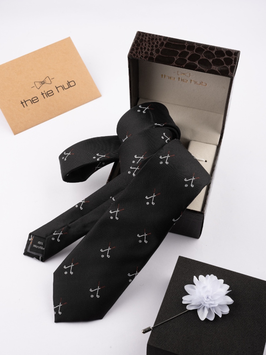 

The Tie Hub Men Tie With Lapel Pin Accessory Gift Set, Black