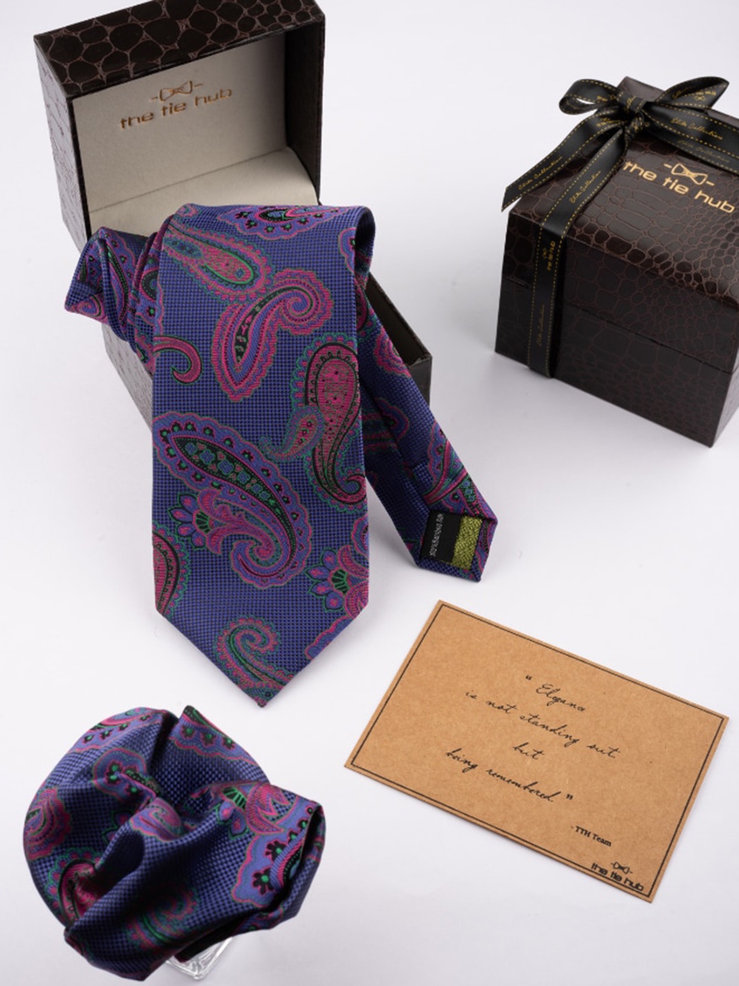 

The Tie Hub Men Paisley Printed Necktie With Pocket Square Accessory Gift Set, Purple