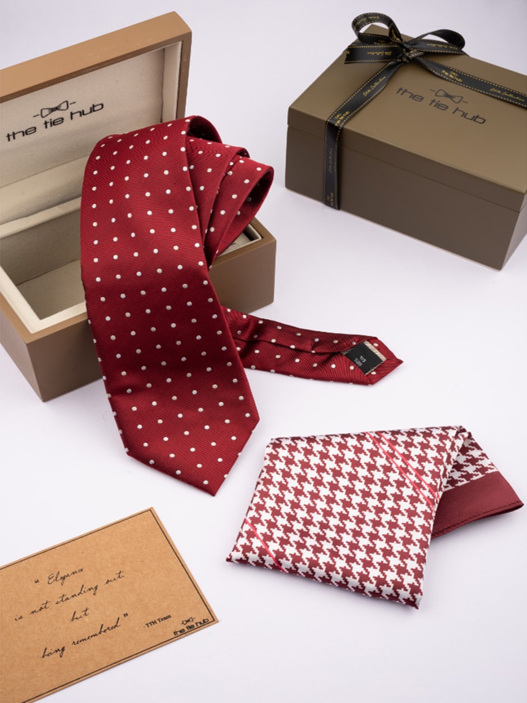 

The Tie Hub Men Printed Necktie & Pocket Square Accessory Gift Set, Burgundy