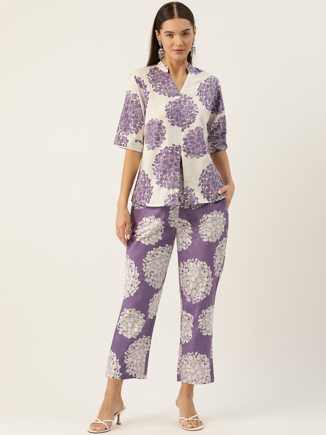 

MISRI Floral Printed Pure Cotton Co-Ords, Purple