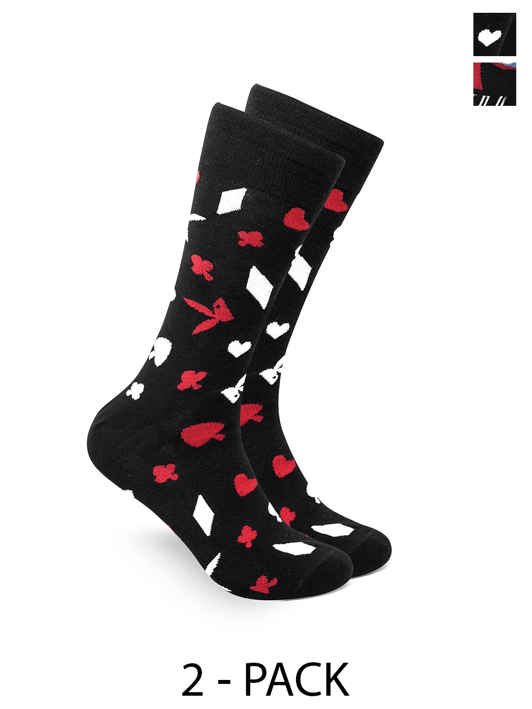 

Balenzia Men Set of 2 Poker Patterned Calf Length Socks, Black