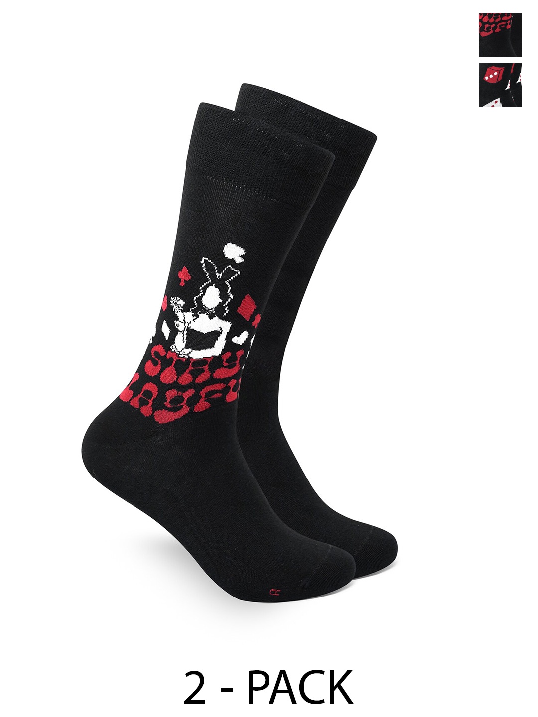 

Balenzia Men Set Of 2 Poker Patterned Calf Length Socks, Black