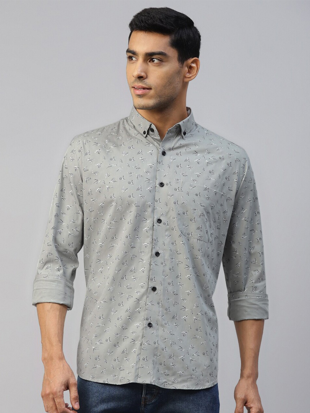 

DON VINO Comfort Floral Opaque Printed Cotton Casual Shirt, Grey