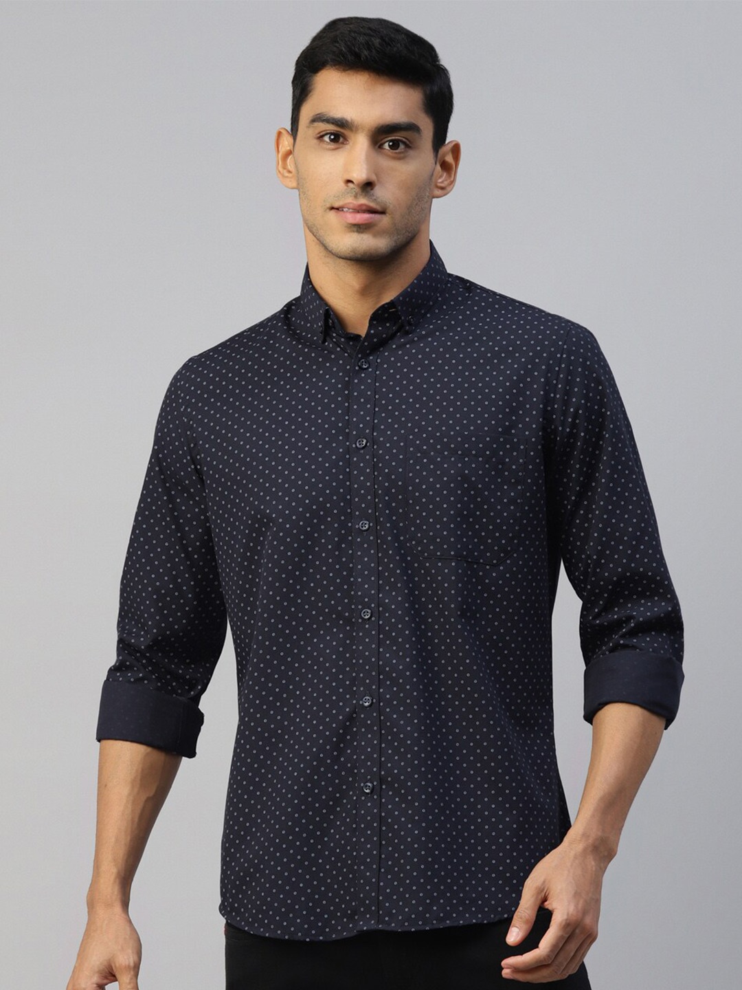 

DON VINO Comfort Opaque Printed Cotton Casual Shirt, Navy blue