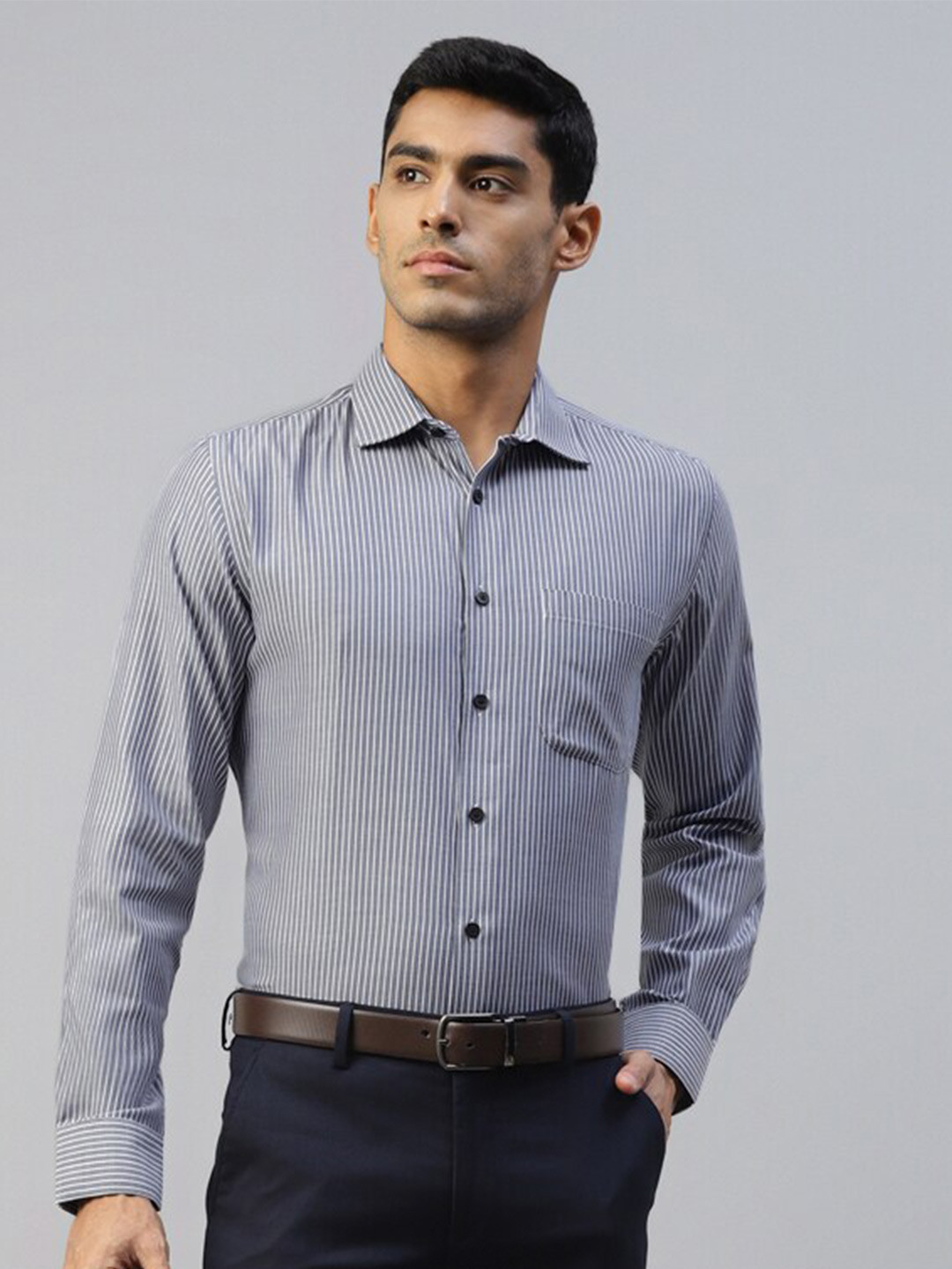

DON VINO Comfort Opaque Striped Cotton Formal Shirt, Blue