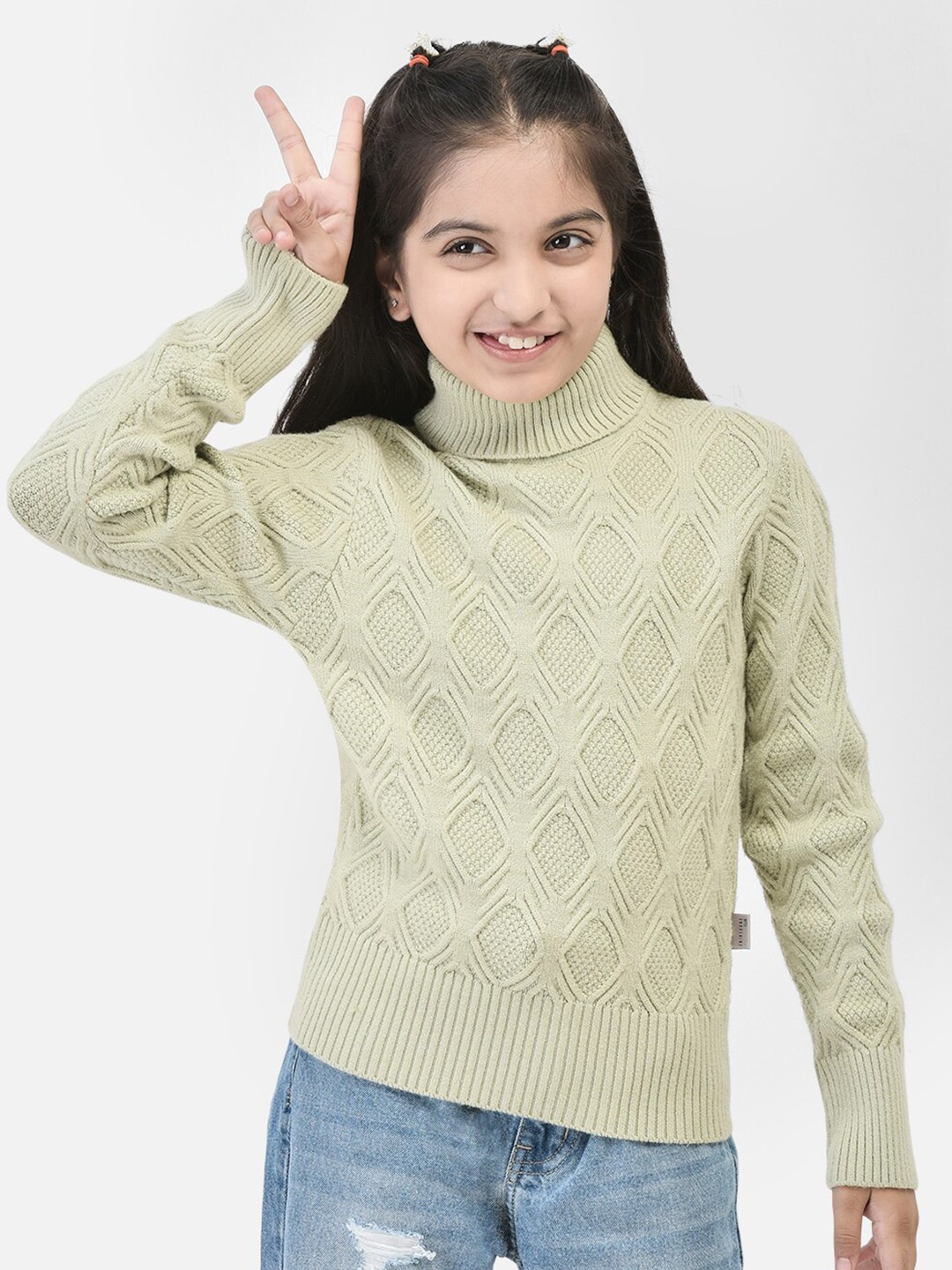 

Crimsoune Club Girls Cable Knit Turtle Neck Pullover Sweater, Olive