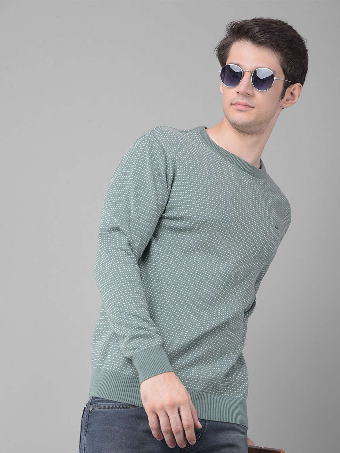 

Crimsoune Club Printed Cotton Pullover Sweater, Green