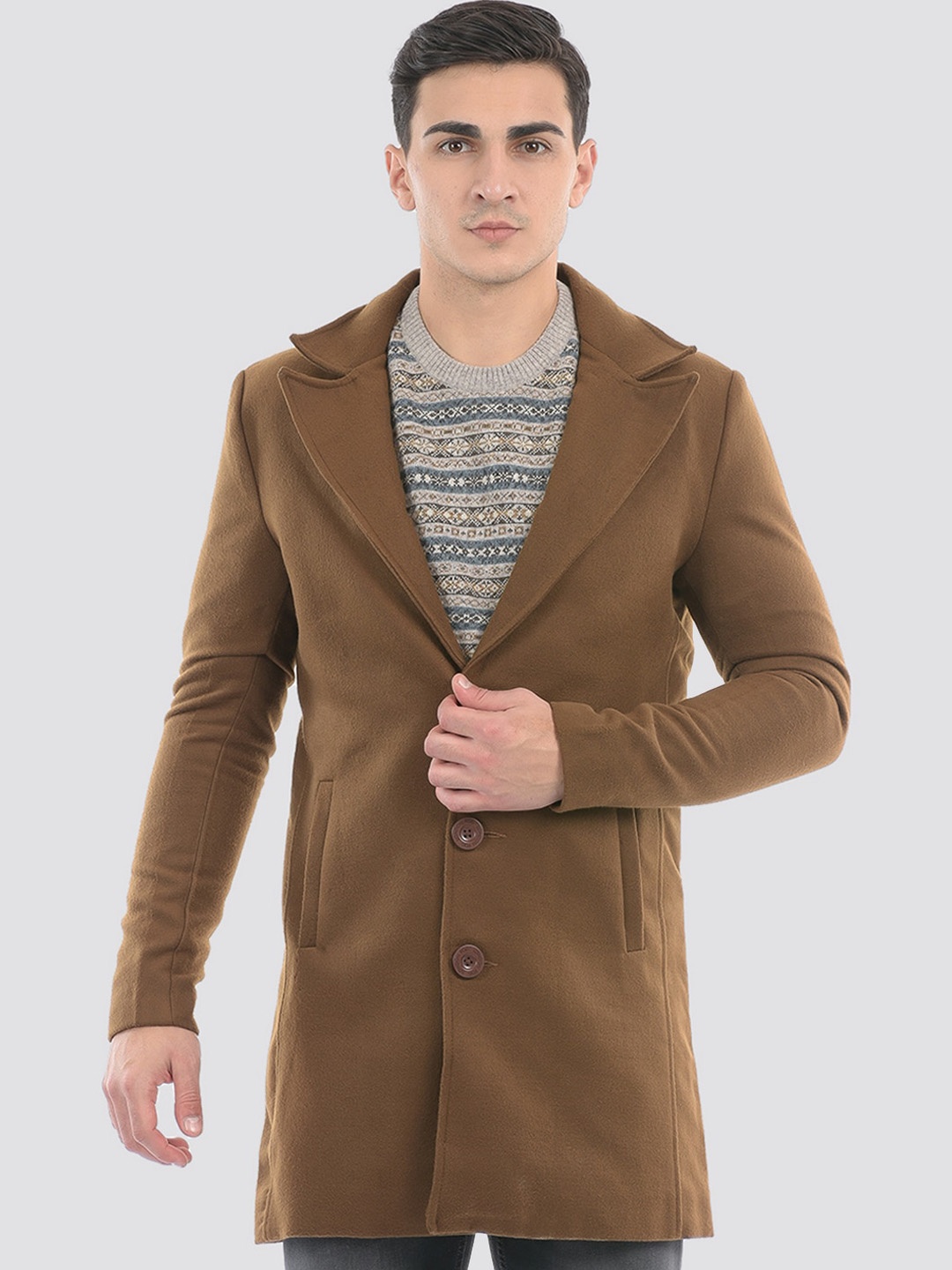 

LONDON FOG Peaked Lapel Collar Longline Single-Breasted Blazers, Brown