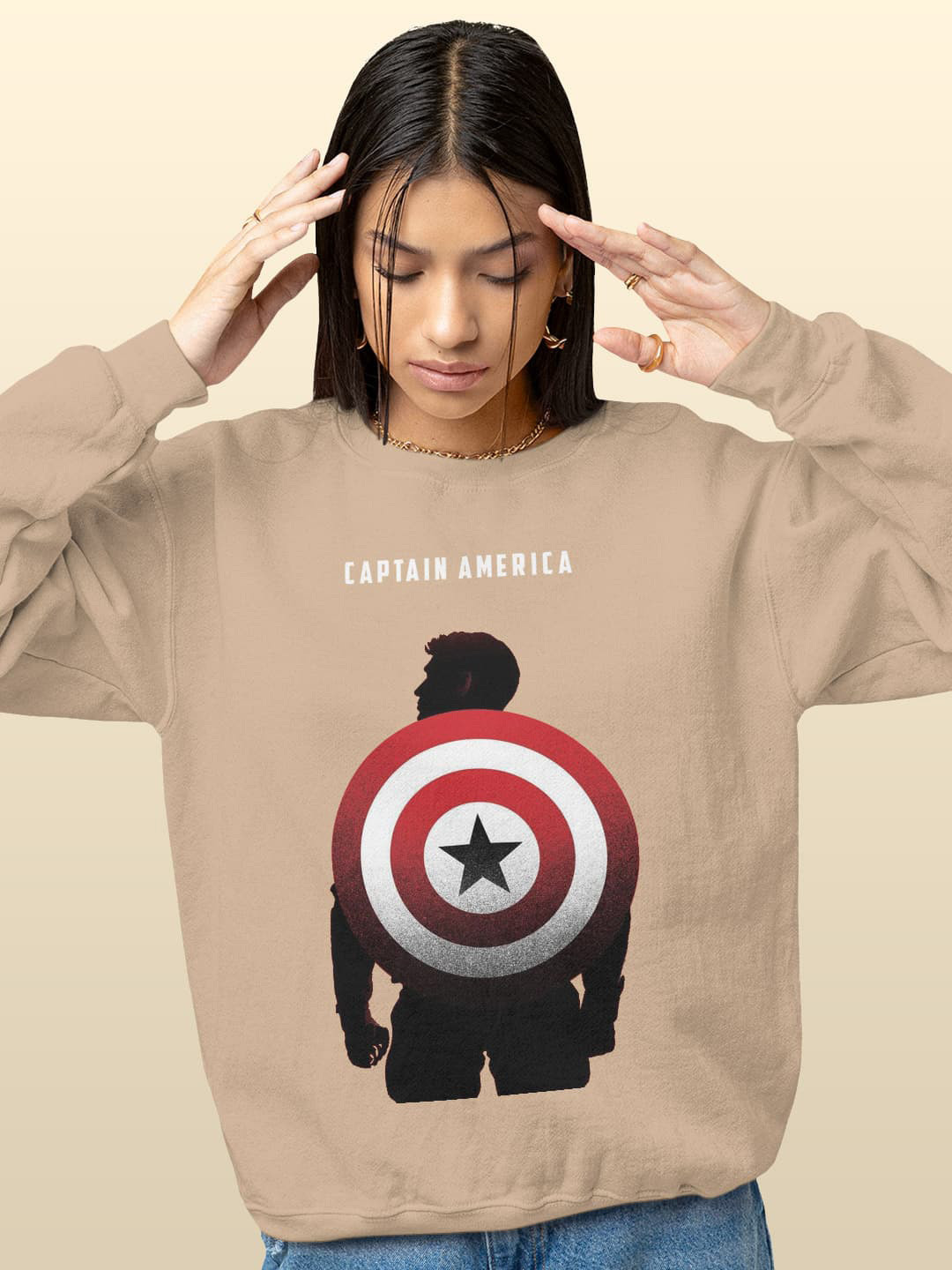 

macmerise Captain America Printed Dry Fit Cotton Sweatshirt, Beige