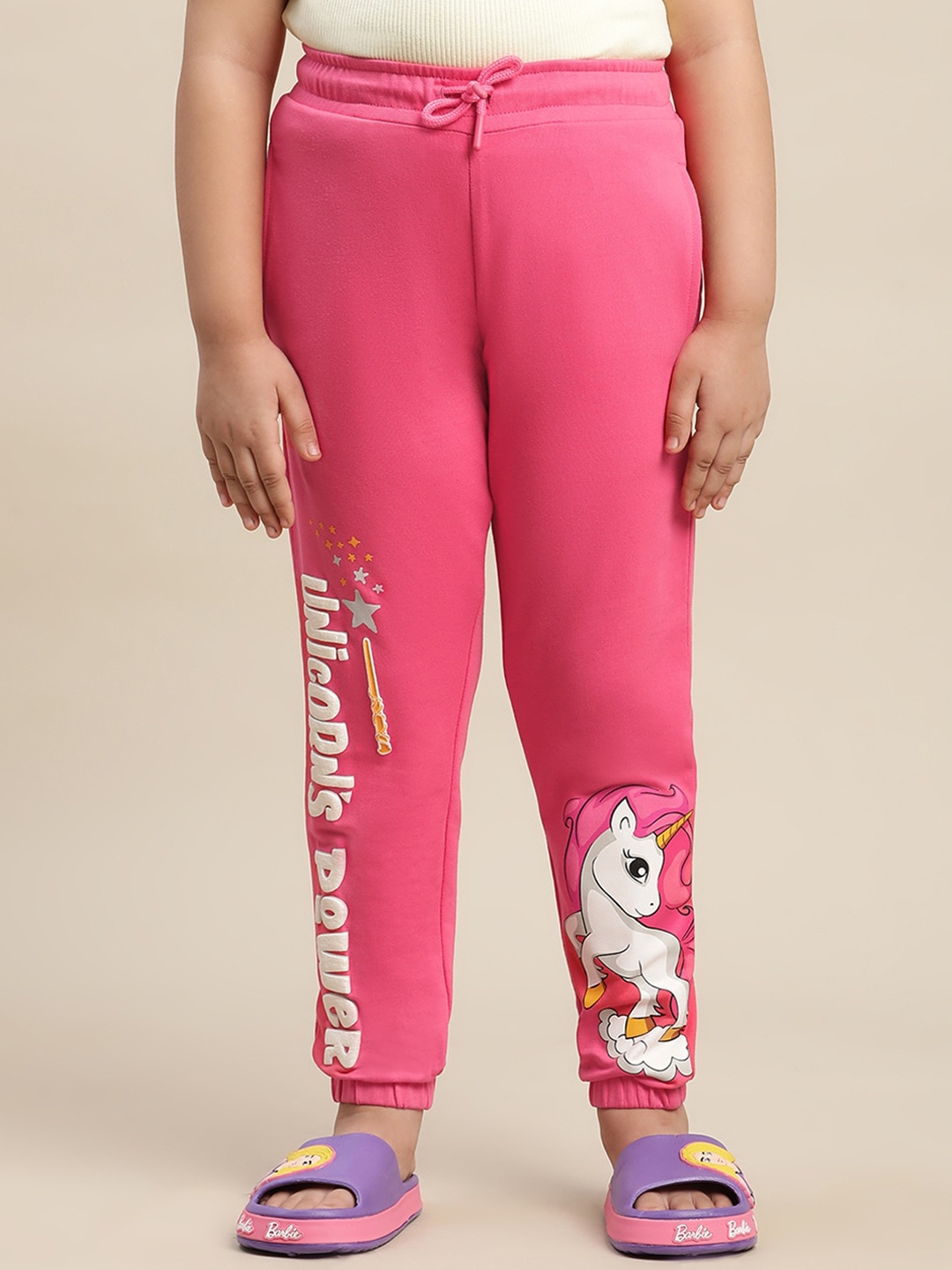 

Kids Ville Girls Typography Printed Cotton Joggers, Pink