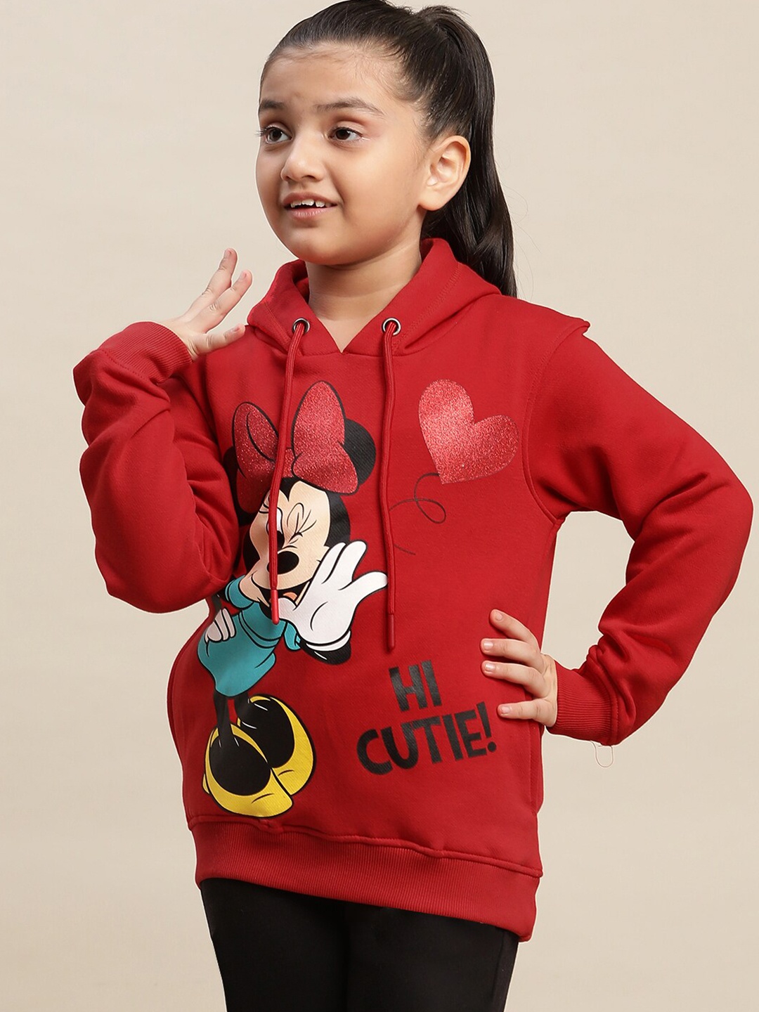 

Kids Ville Girls Mickey & Friends Printed Hooded Cotton Sweatshirt, Red