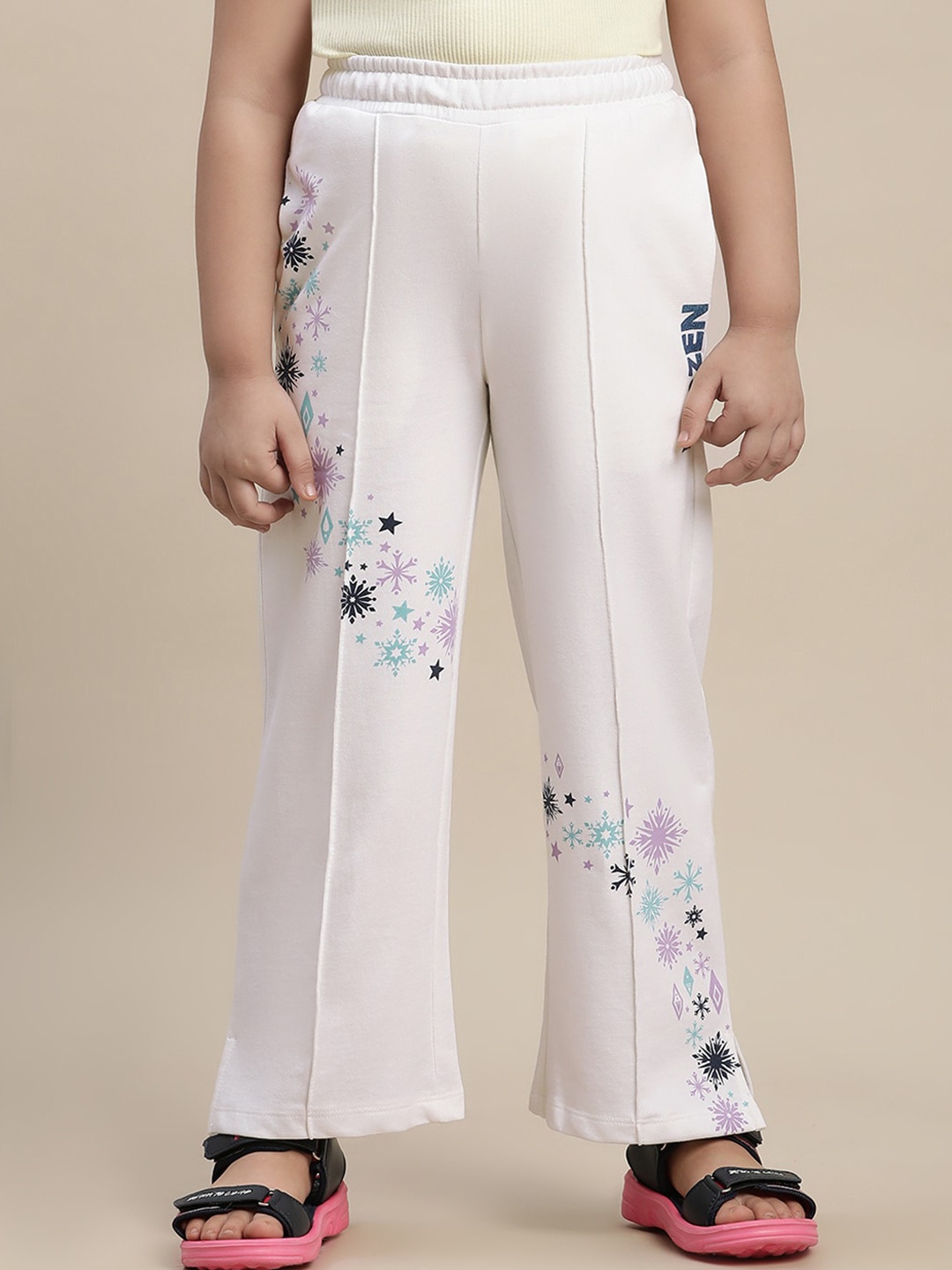 

Kids Ville Girls Frozen Printed Mid-Rise Trouser, Off white