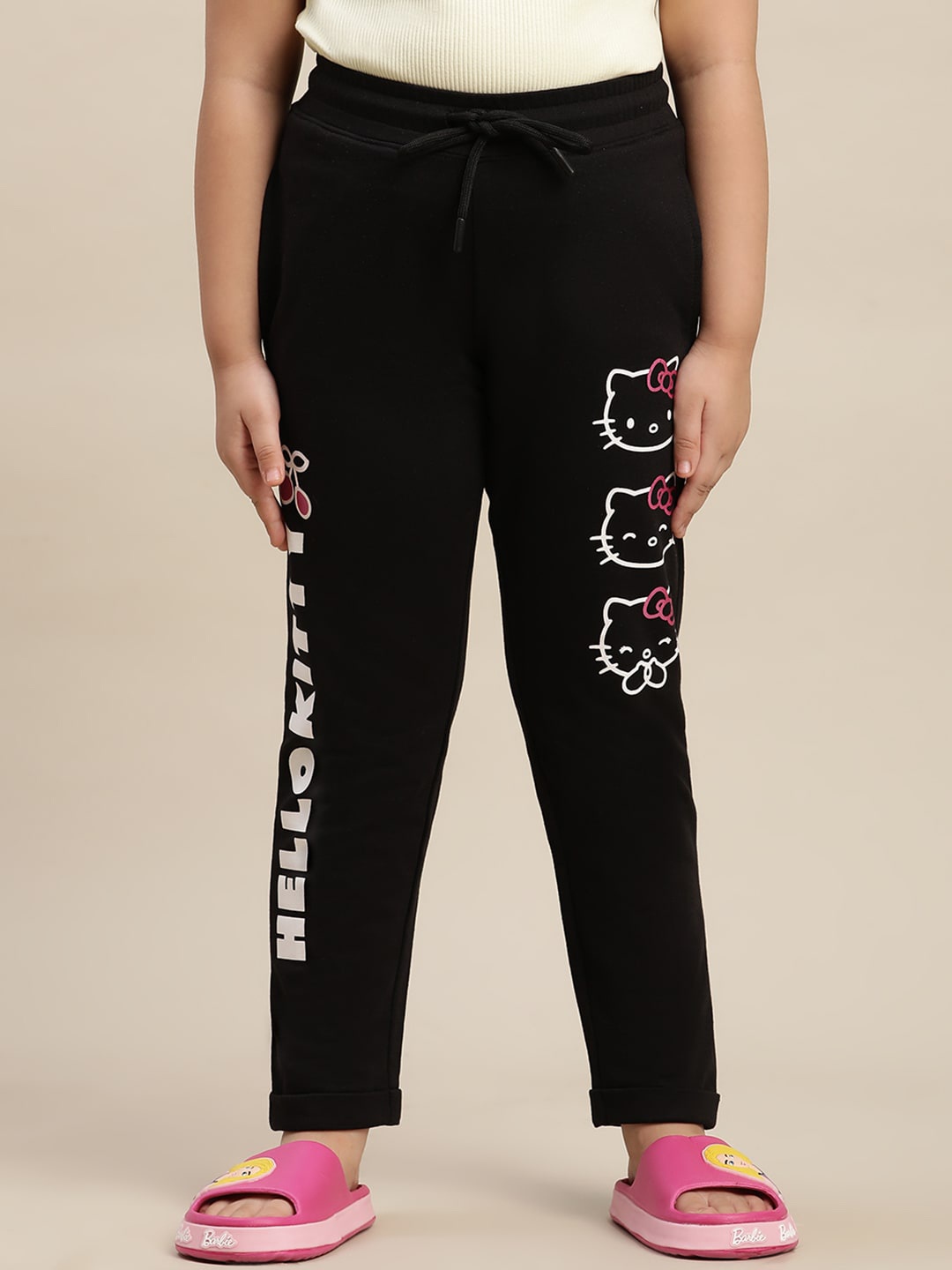 

Kids Ville Girls Hello Kitty Graphic Printed Joggers, Black