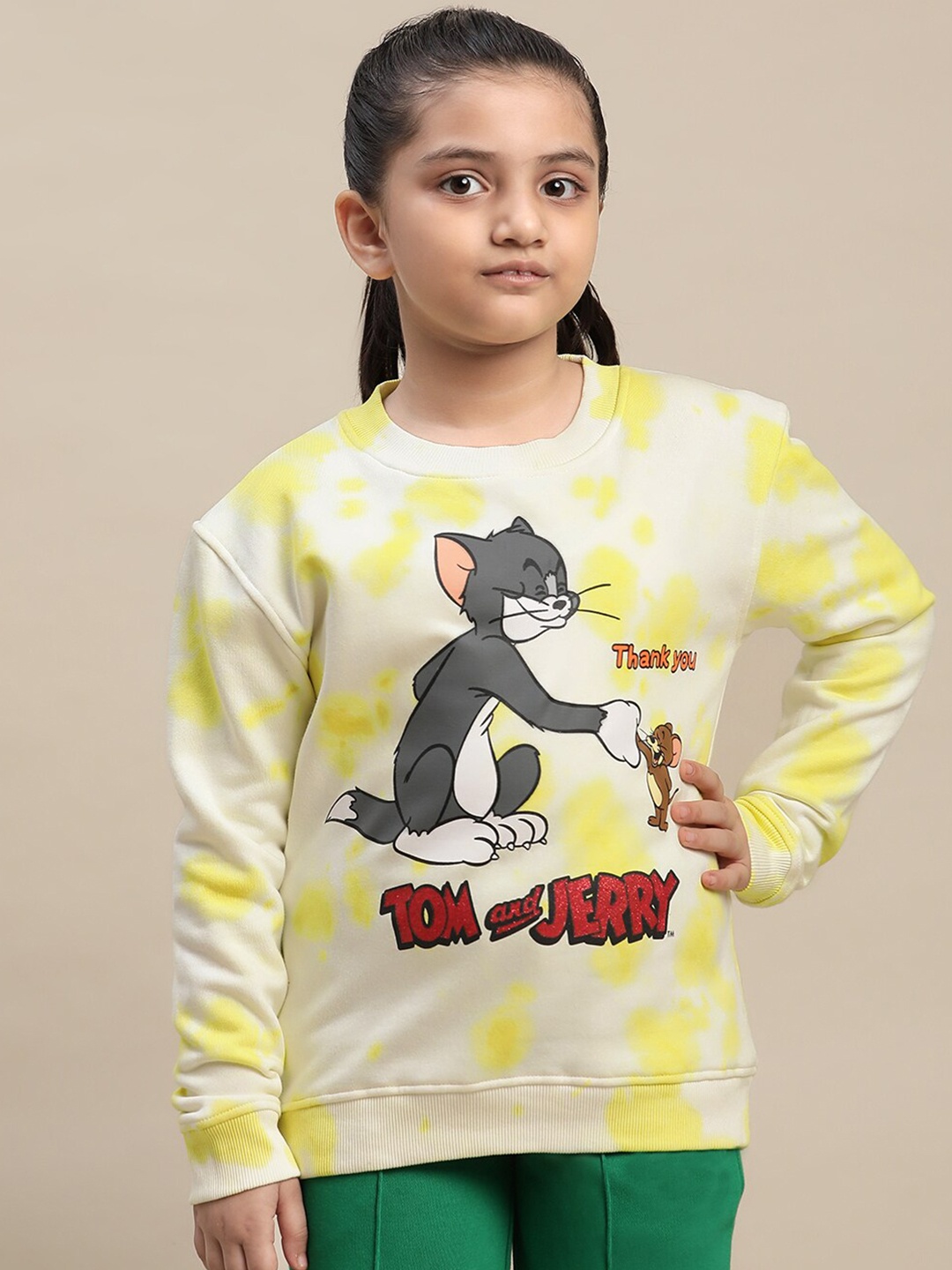 

Kids Ville Girls Tom & Jerry Printed Cotton Sweatshirt, Yellow