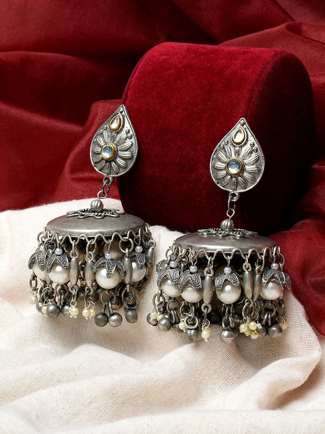 

TEEJH Silver Plated Contemporary Jhumkas