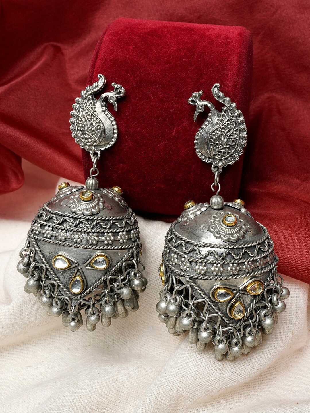 

TEEJH Silver-Plated Contemporary Jhumkas