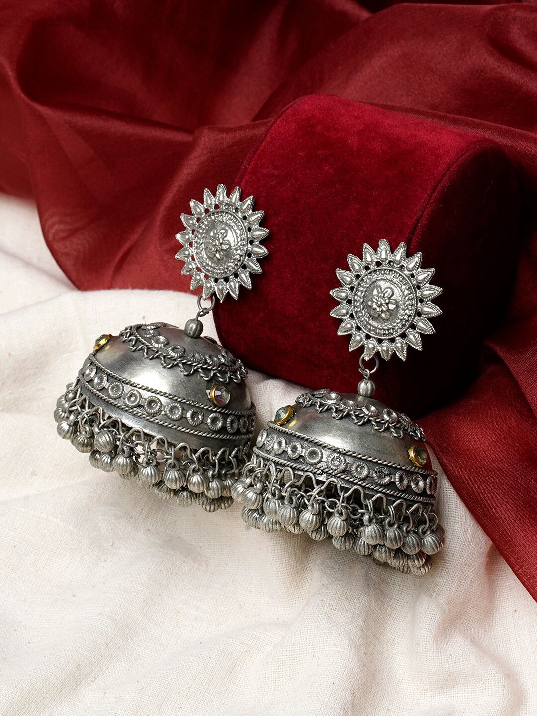 

TEEJH Silver-Plated Dome-Shaped Jhumkas