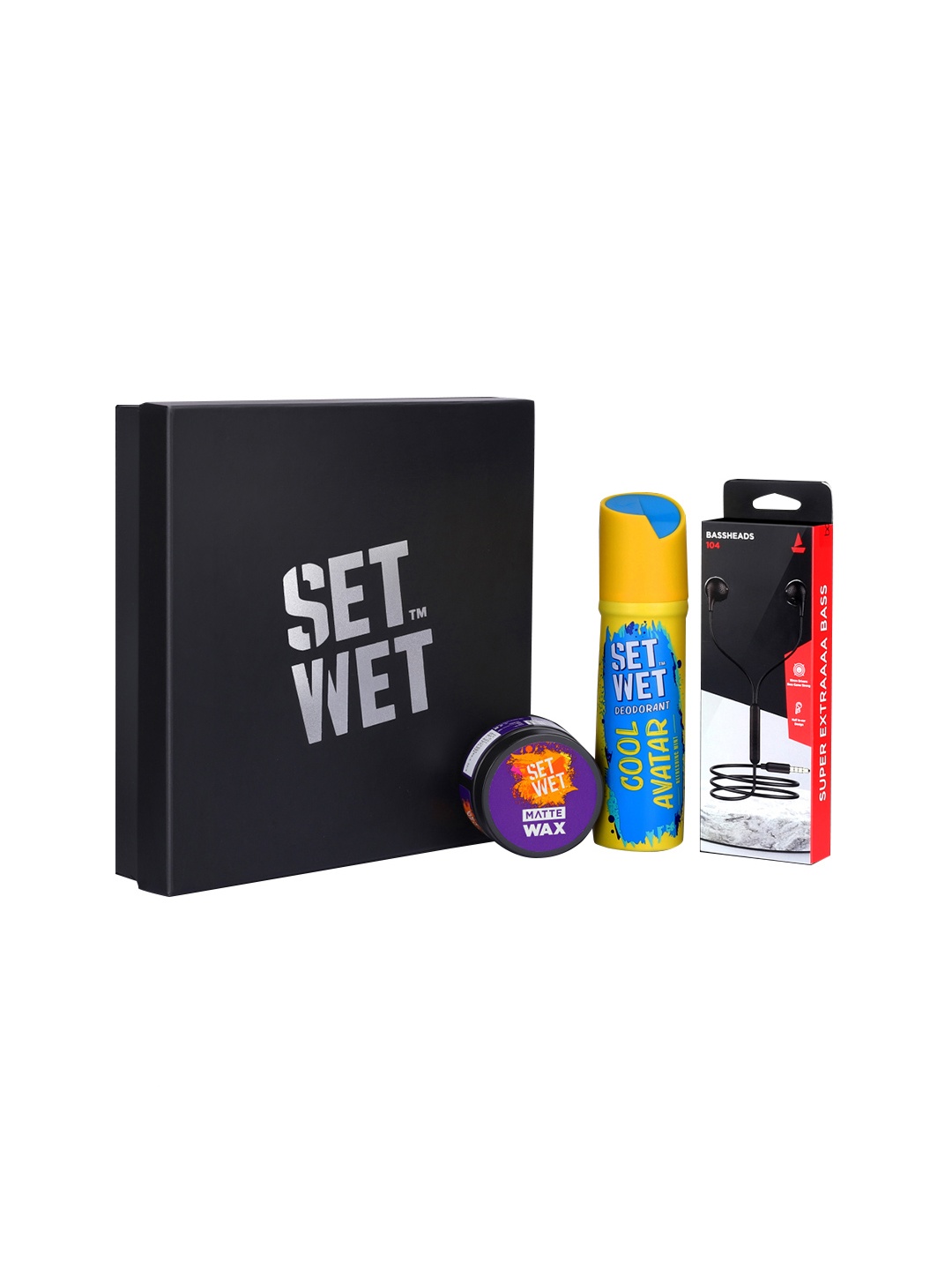 

Set Wet Matte Wax 60 g + Cool Avatar Deodorant 150 ml + boAt Bassheads 104 Earphones, Black