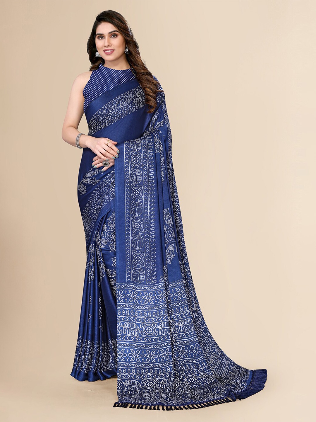 

FABMORA Ethnic Motifs Printed Pure Chiffon Saree, Blue