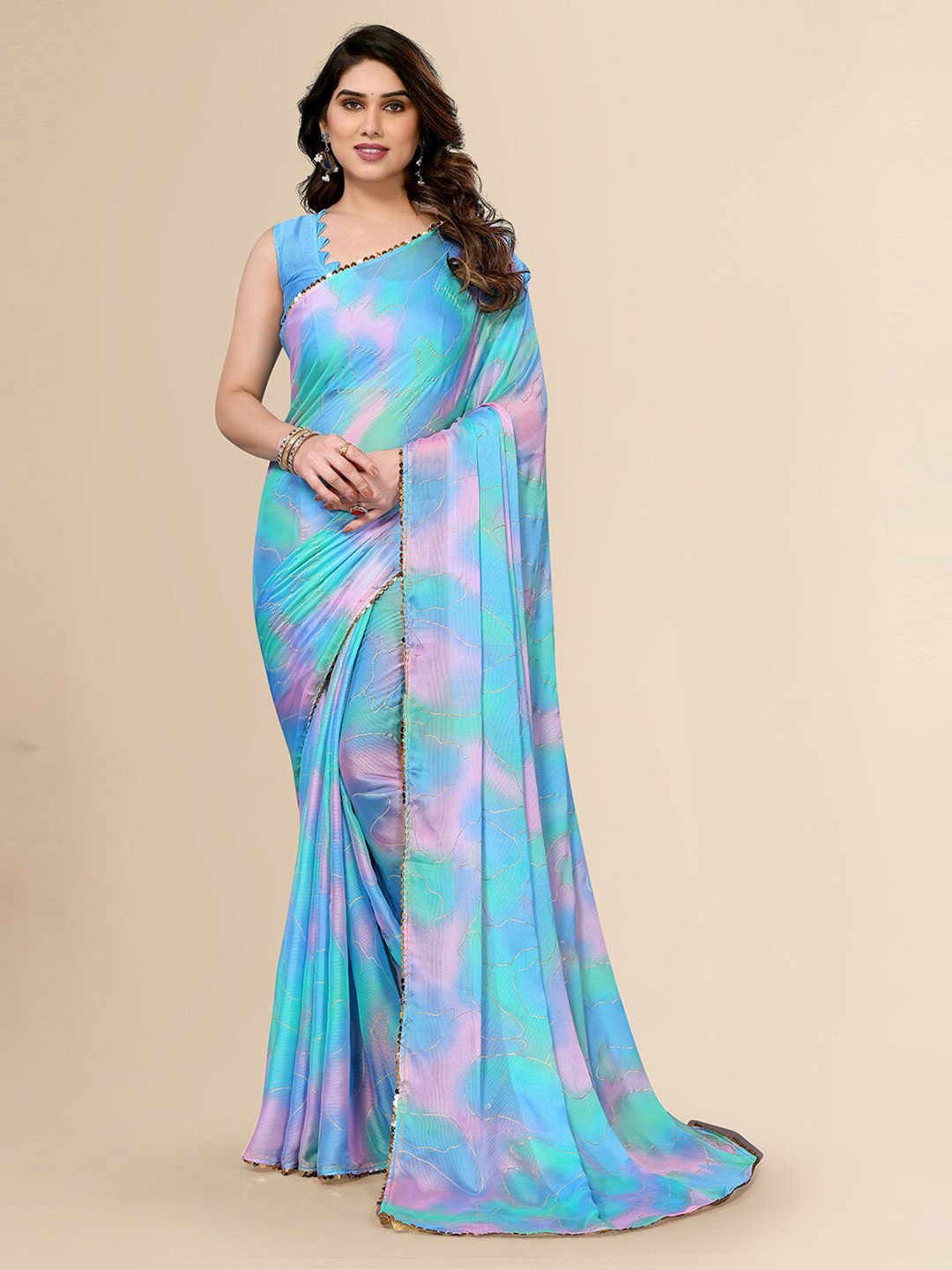 

FABMORA Tie & Dye Chiffon Saree, Blue