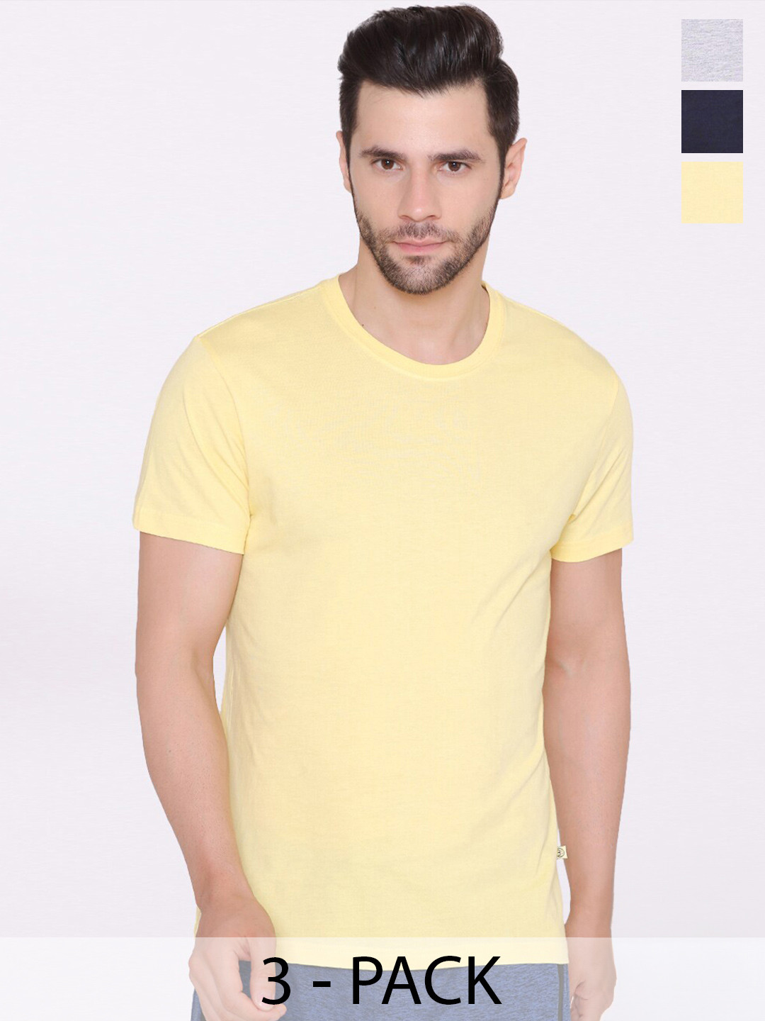 

BODYACTIVE Pack Of 3 Round Neck Cotton T-shirt, Grey