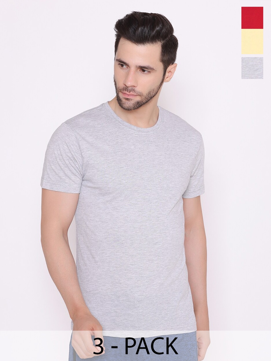 

BODYACTIVE Pack Of 3 Round Neck Cotton T-shirt, Grey