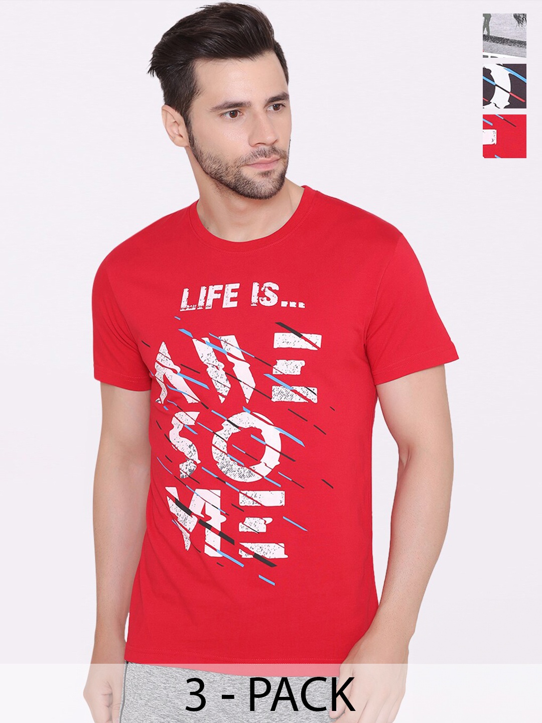 

BODYACTIVE Typographic Printed Cotton T-shirt, Red