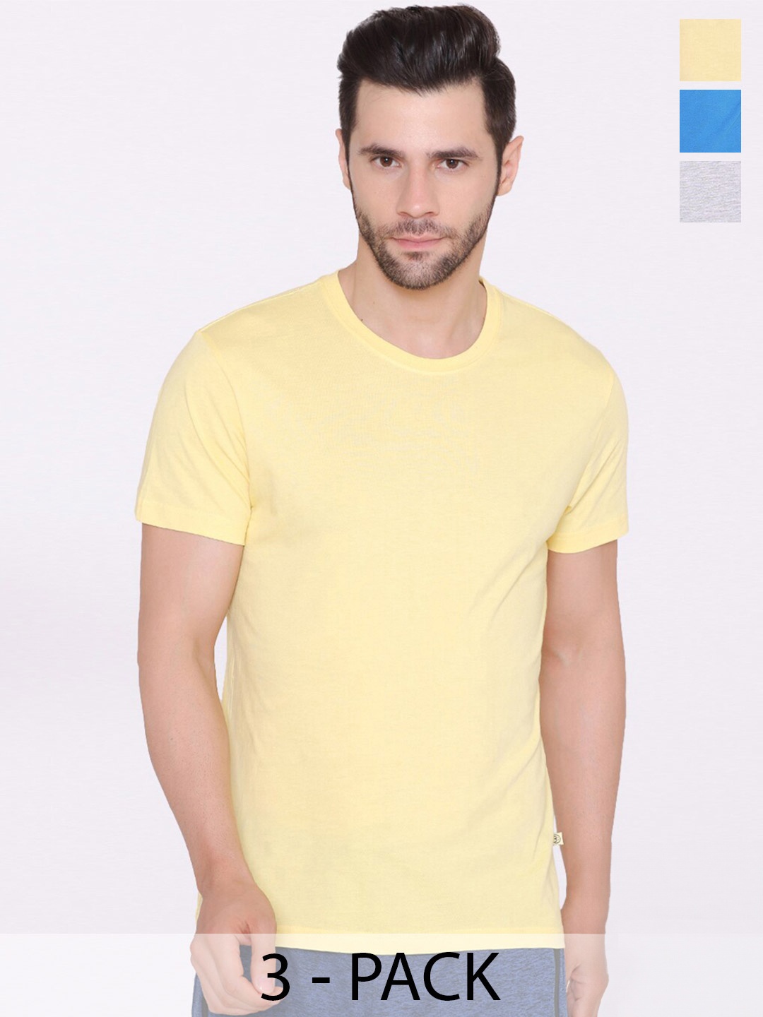 

BODYACTIVE Pack Of 3 Round Neck Cototn T-shirt, Yellow