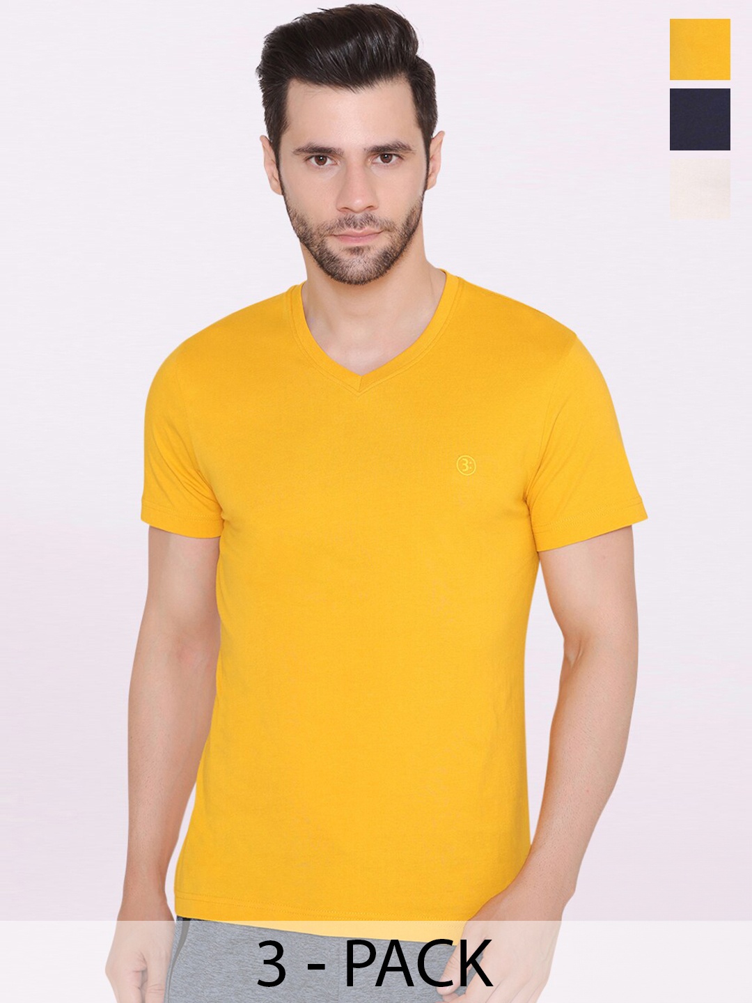

BODYACTIVE Pack Of 3 Round Neck Cotton T-shirt, Yellow