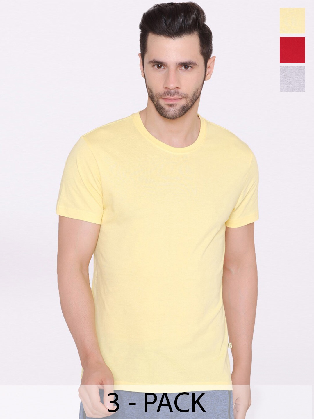 

BODYACTIVE Pack Of 3 Cotton T-shirt, Yellow