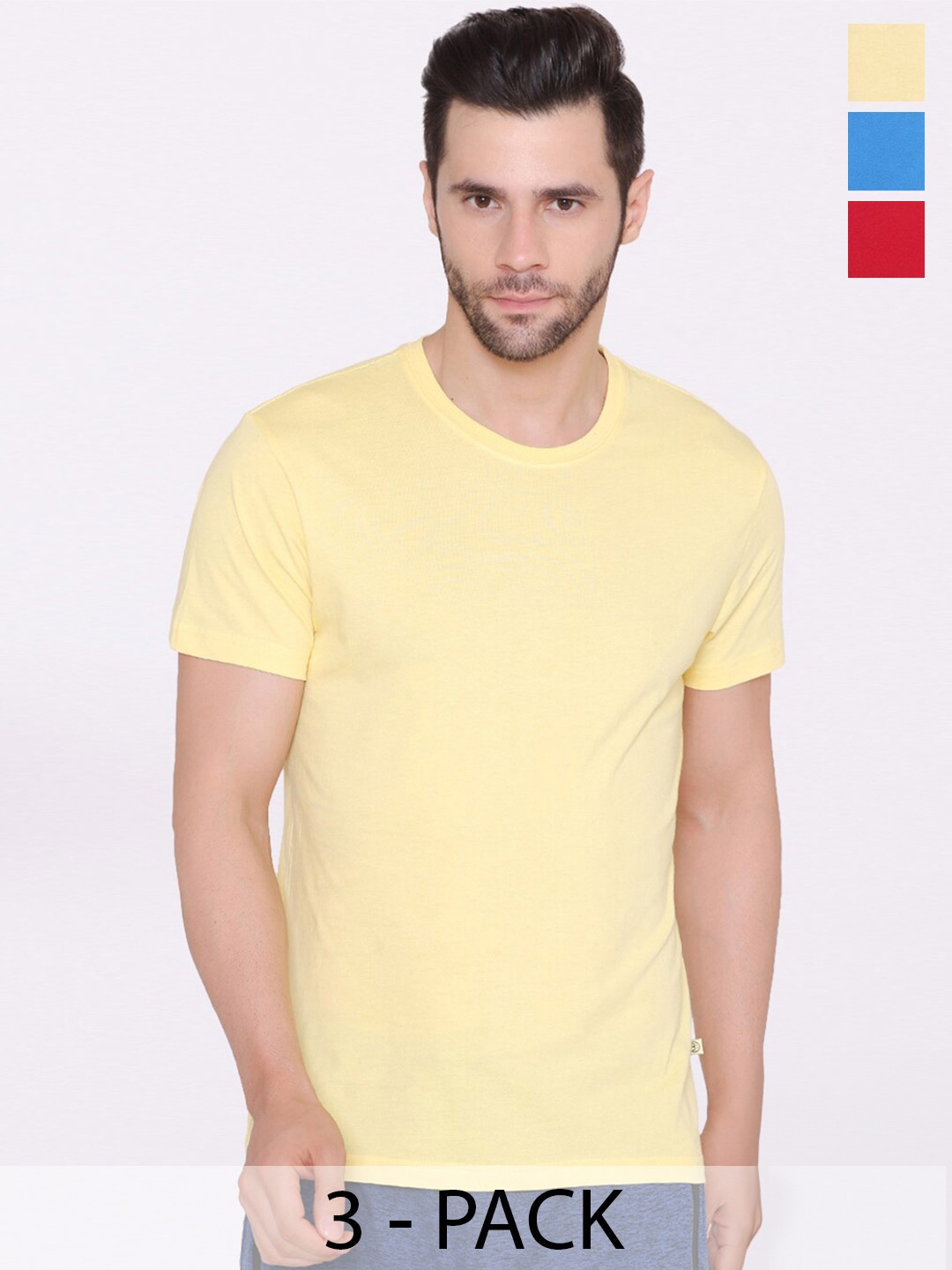 

BODYACTIVE Pack Of 3 Polo Collar Cotton T-shirt, Yellow