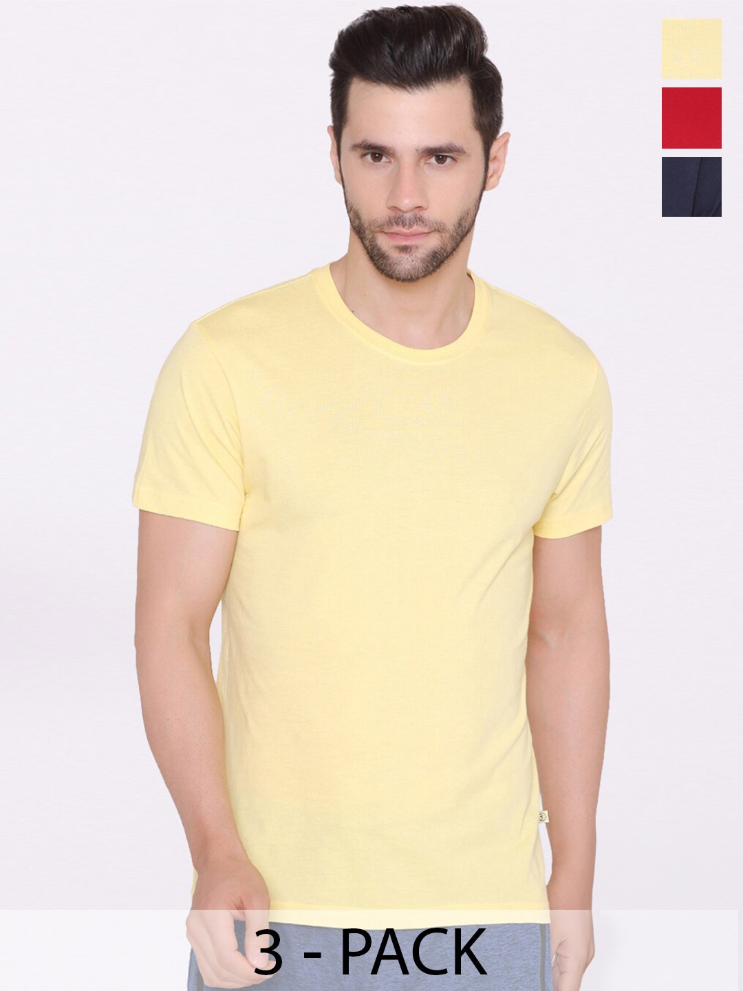 

BODYACTIVE Pack Of 3 Round Neck Cotton T-shirt, Yellow