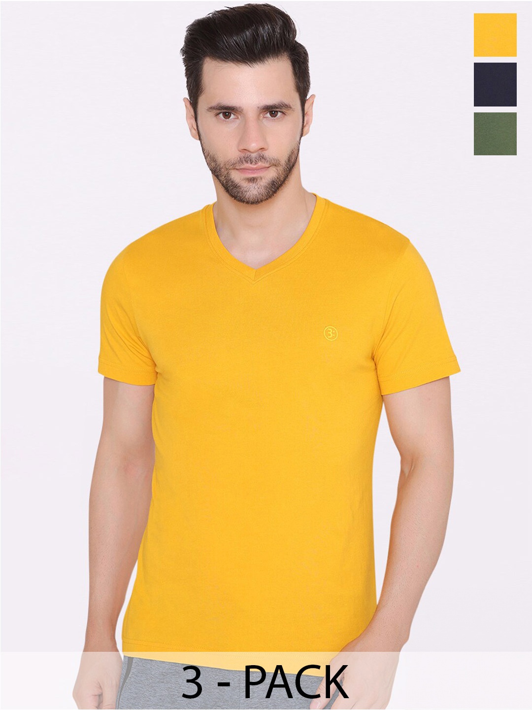 

BODYACTIVE Pack Of 3 Round Neck Cotton T-shirt, Yellow