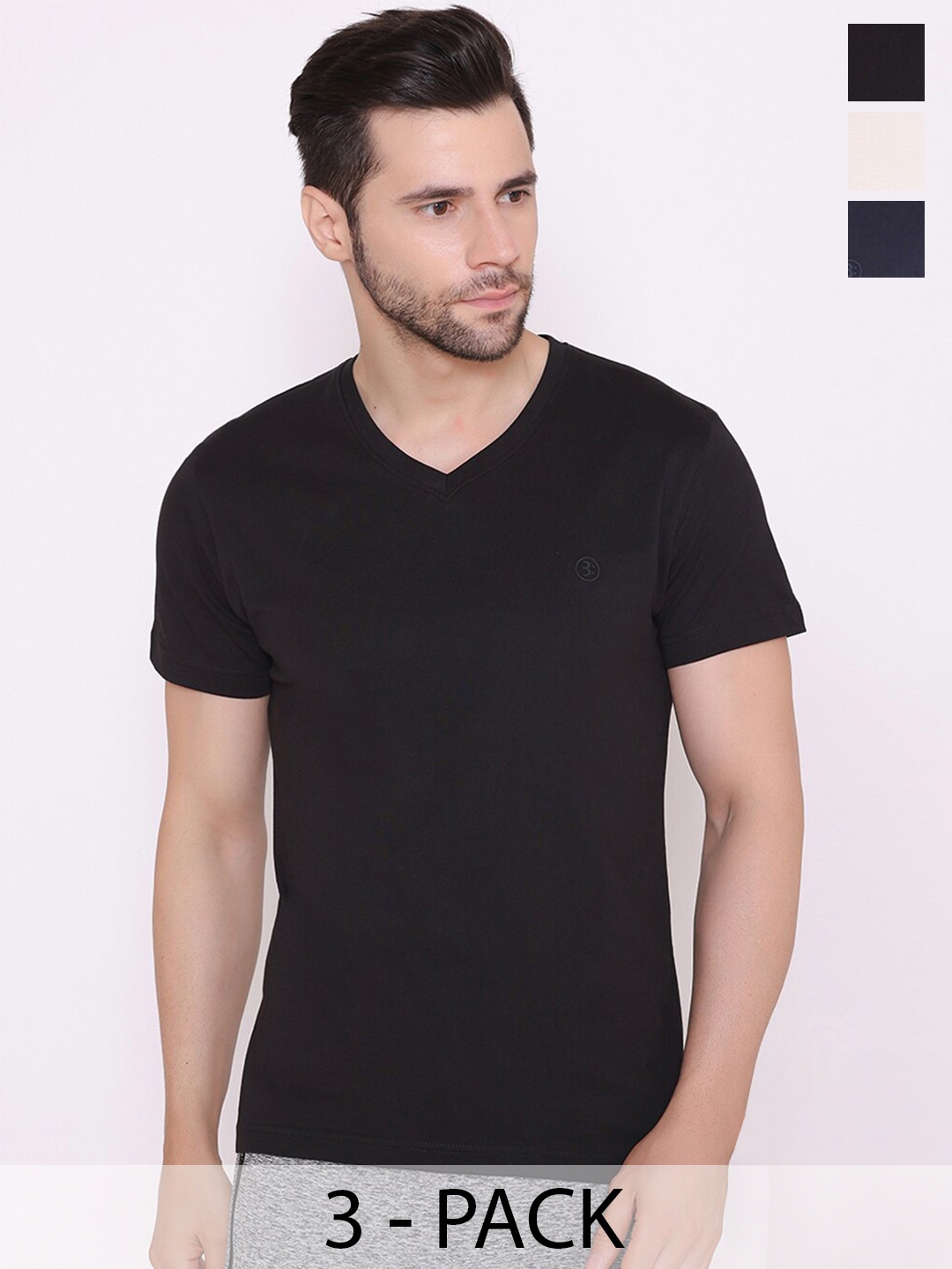 

BODYACTIVE Pack Of 3 Cotton T-shirt, Black