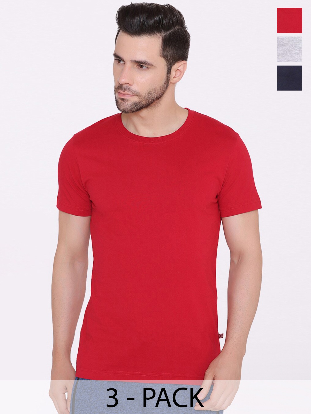 

BODYACTIVE Pack Of 3 Cotton T-shirt, Red