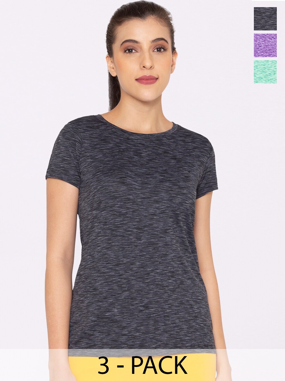

BODYACTIVE Pack Of 3 Round Neck T-shirts, Grey