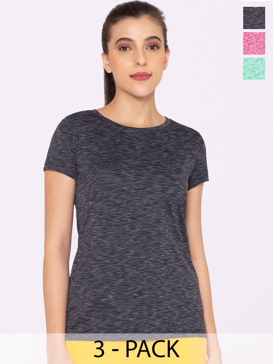 

BODYACTIVE Pack of 3 Round Neck Dri-FIT T-shirts, Grey