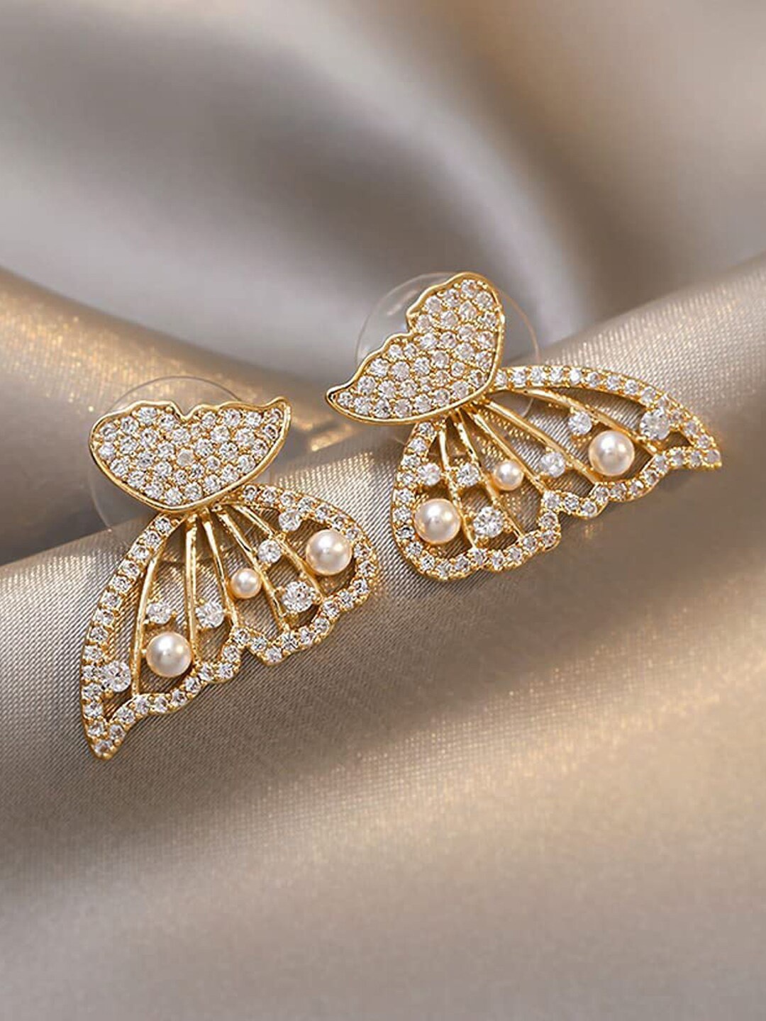 

Krelin Gold-Plated Butterfly -Shaped Stone-Studded Studs Earrings