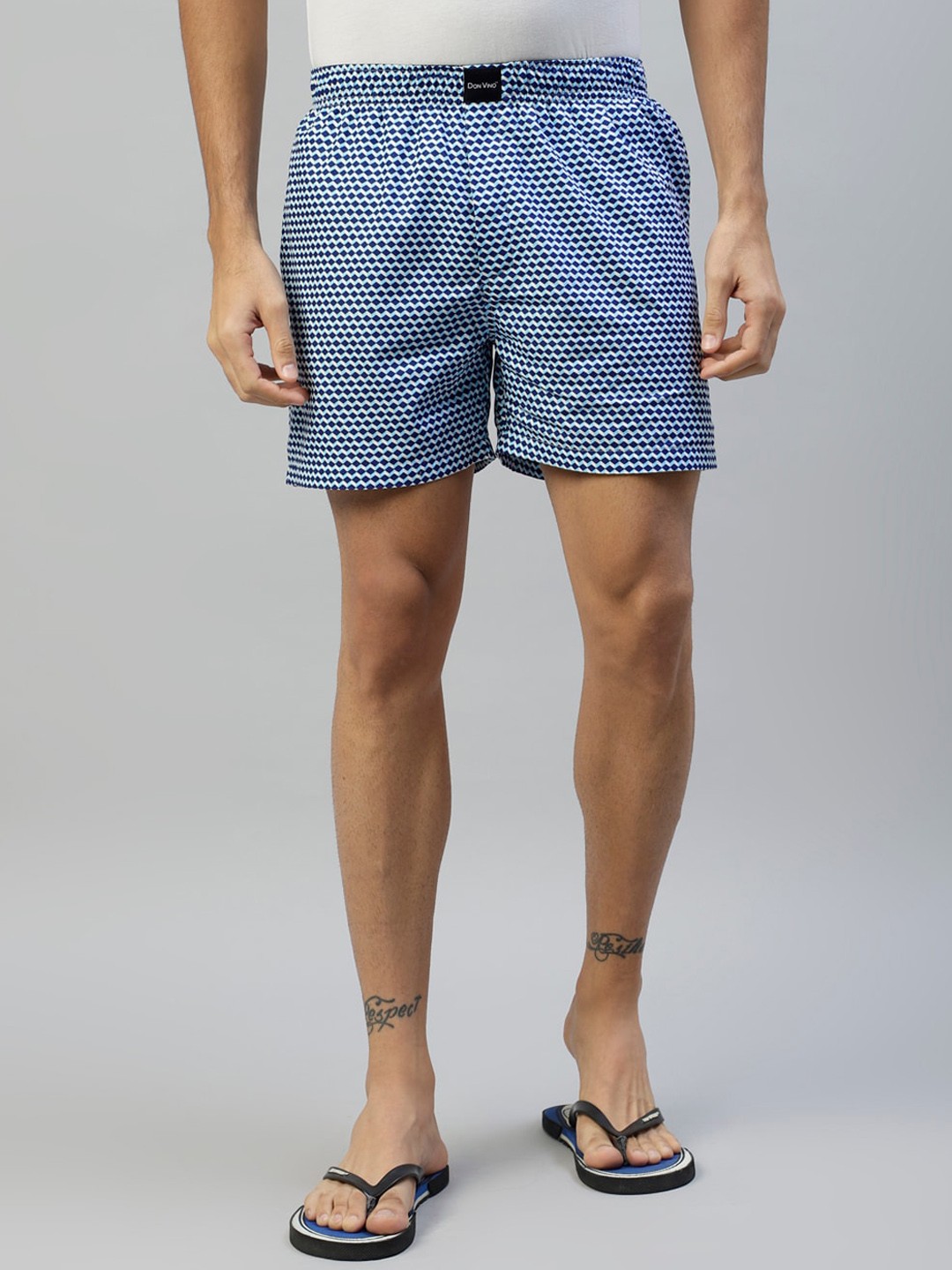 

DON VINO Men Printed Mid-Rise Cotton Boxers, Blue