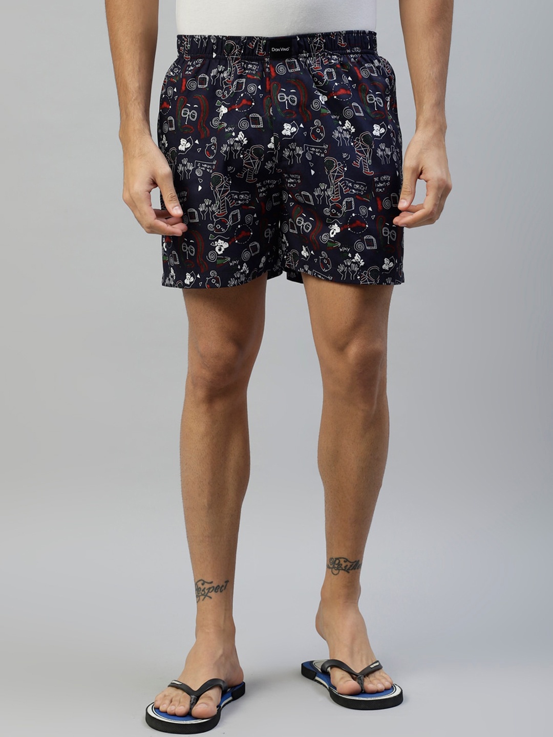 

DON VINO Men Printed Mid-Rise Cotton Boxers, Navy blue
