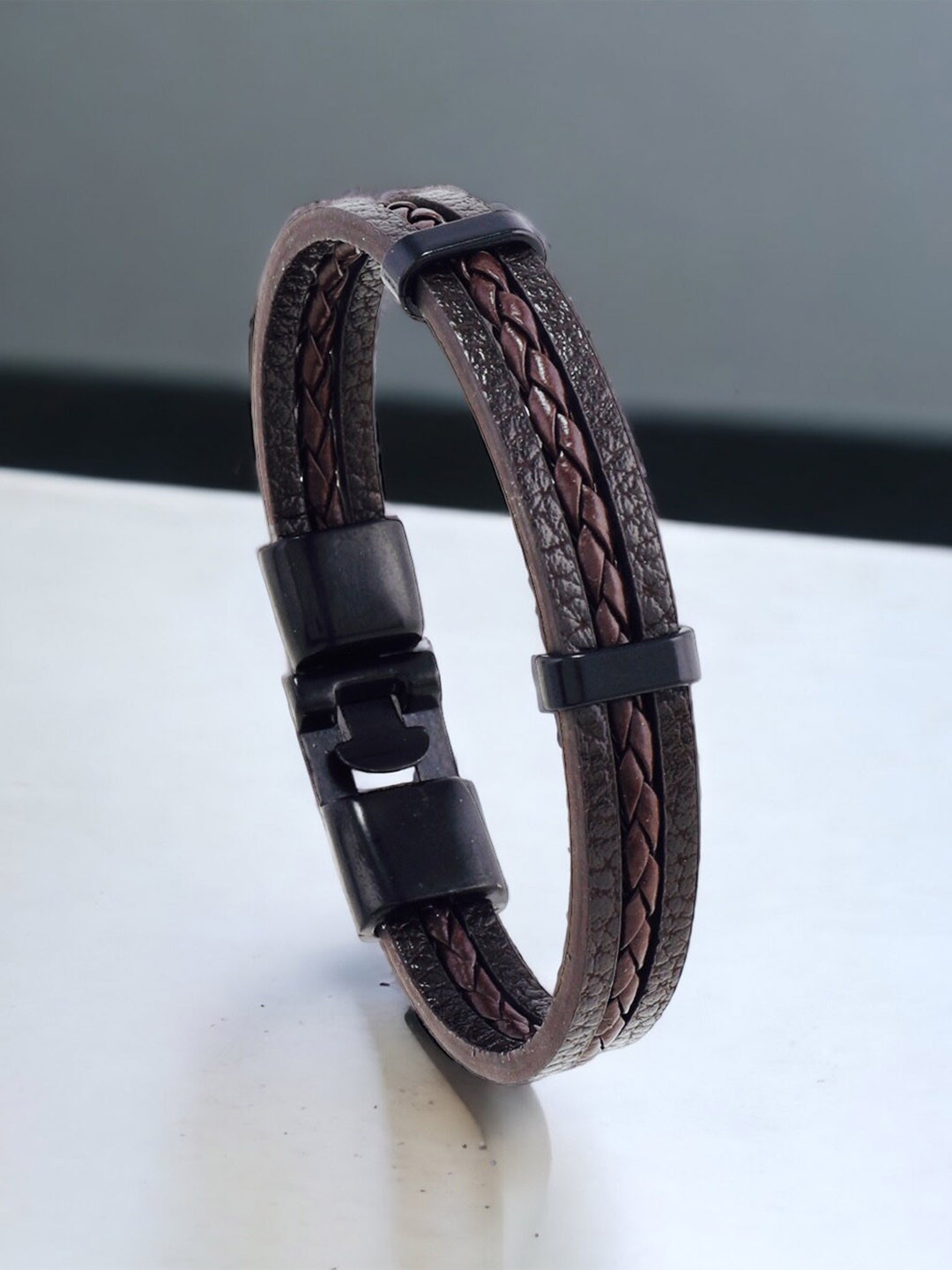 

MYKI Men Leather Wraparound Bracelet, Brown