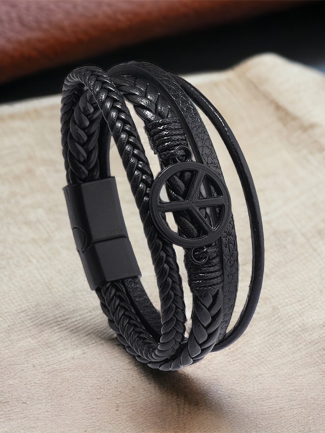 

MYKI Men Leather Multistrand Bracelet, Black