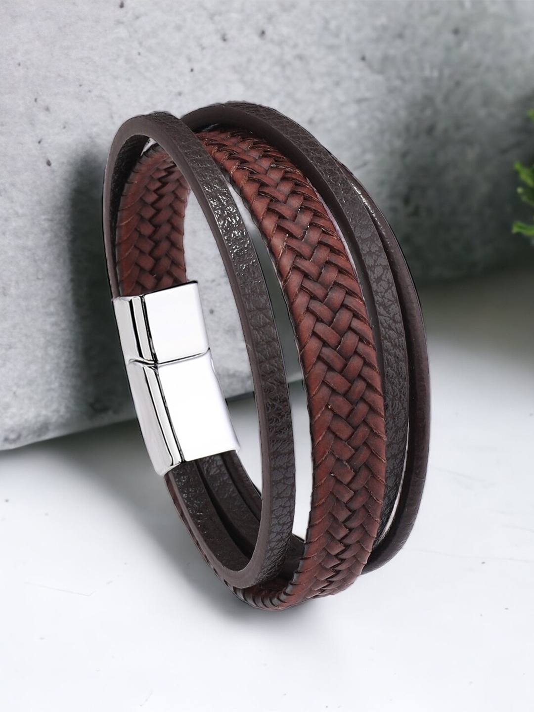 

MYKI Men Leather Wraparound Bracelet, Brown