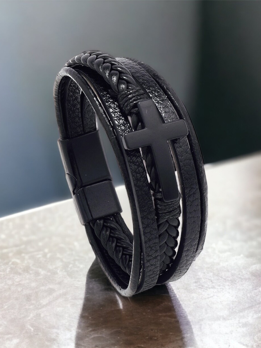 

MYKI Women Leather Multistrand Bracelet, Black