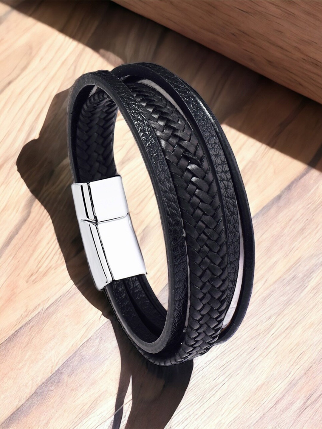 

MYKI Men Leather Multistrand Bracelet, Black