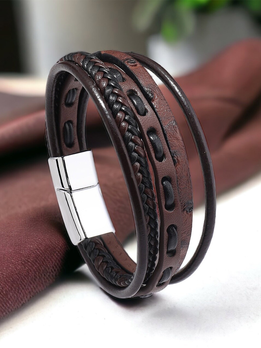 

MYKI Men Leather Multistrand Bracelet, Brown
