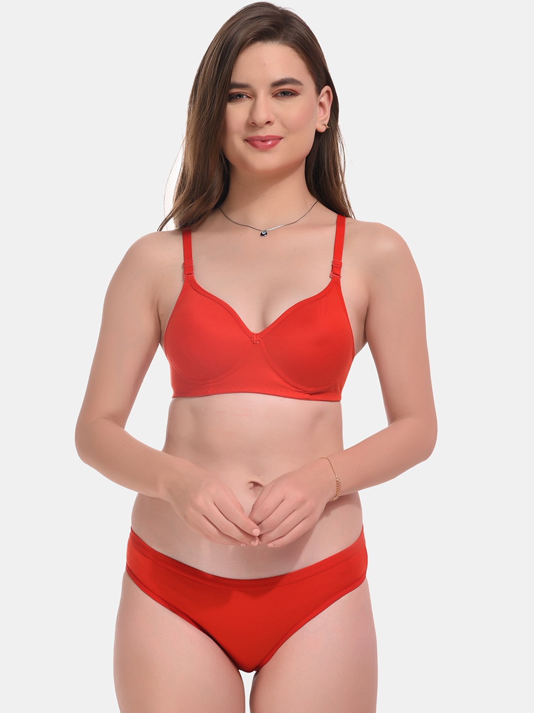 

ESOROUCHA Non Padded Cotton Lingerie Set, Red